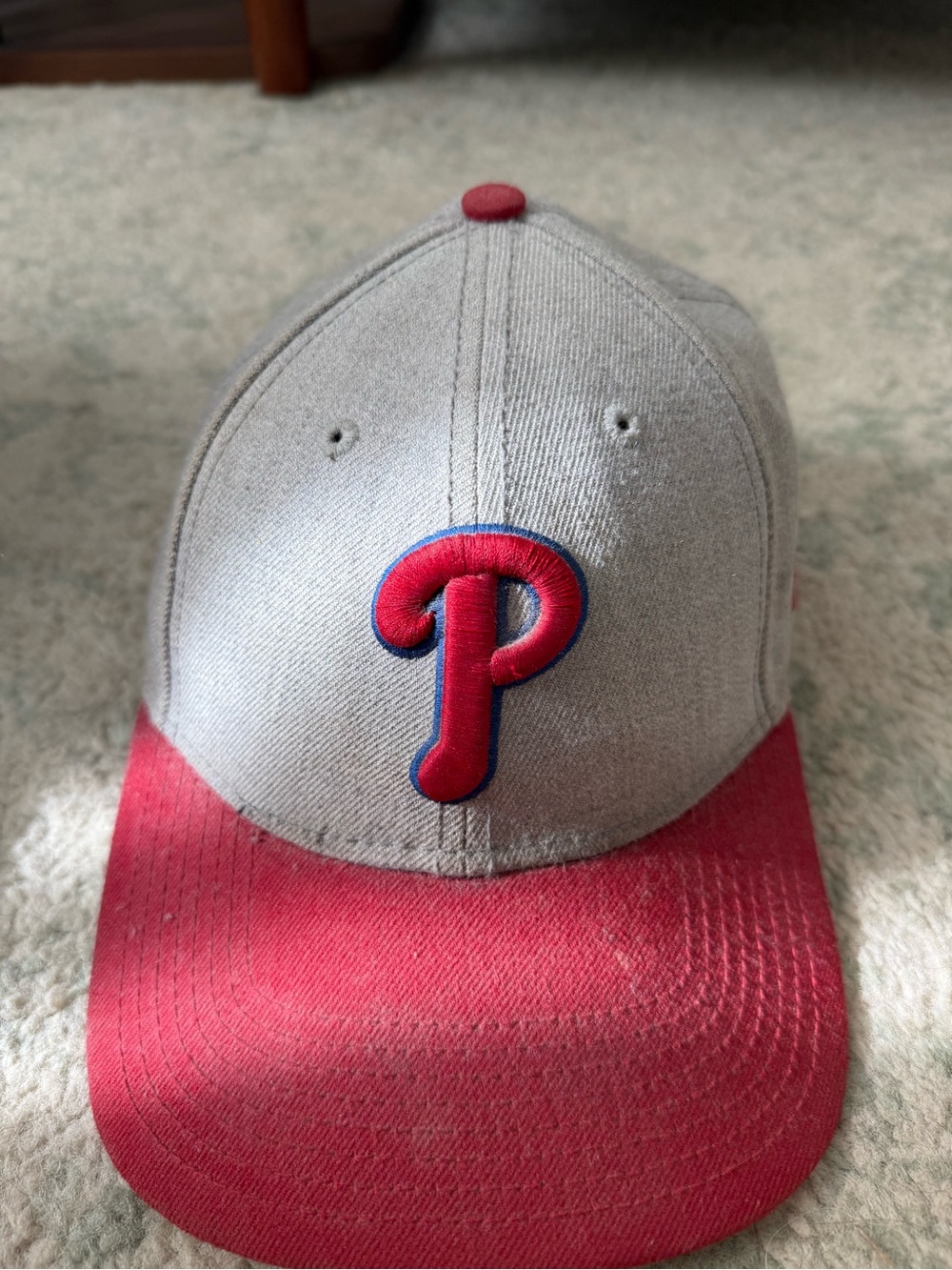 Gray and Red Baseball Cap with Phillies Embroidery